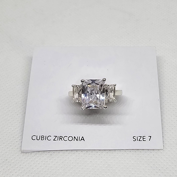 CHARTER CLUB Fine Silver Plated Triple CZ Ring - Picture 2 of 4